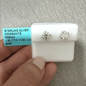 Sterling Silver Moissanite Stud Earrings - White